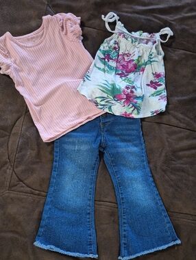 Jessica Simpson Blue Denim, W/ Kensie Girl Top, And Old NAVY tank. 3T